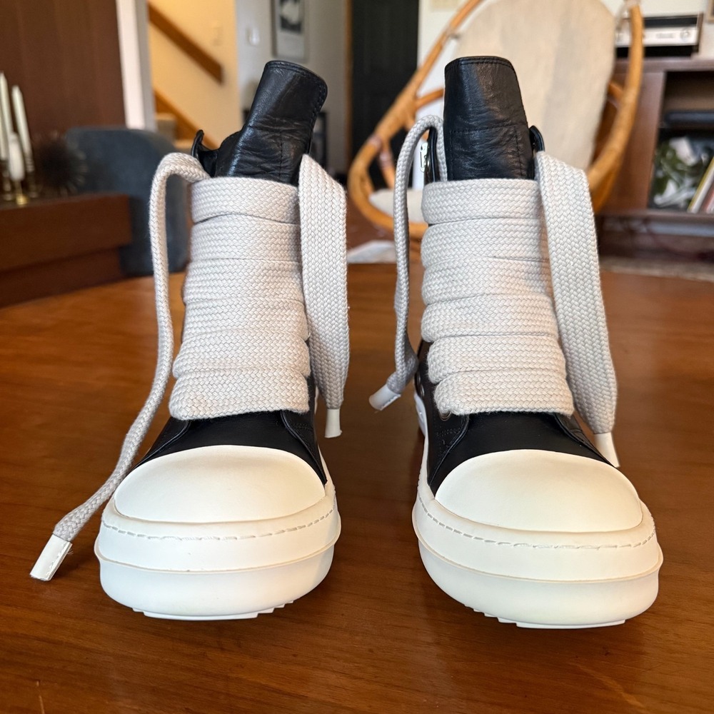 Rick Owens Mainline Jumbo Lace Leather High Top Sneaks Size 39 New Authenticated
